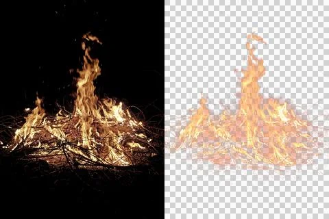 Vibrant and realistic fire flame with sparks burning on a transparent backgro Illustrazione stock