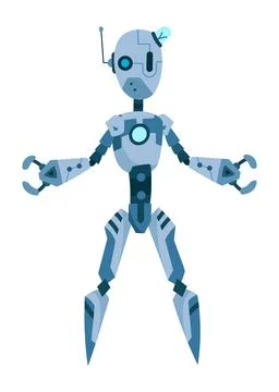 A Vibrant and Stylized Blue Robot Character Featuring Distinct Angular Features Stock Illustration