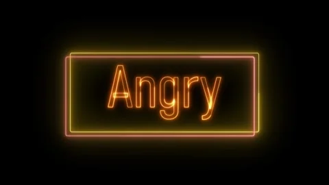Vibrant 'angry' neon text animation with powerful reflection on black backg.. Stock Footage 309015209