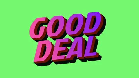 Vibrant animated 3D text displaying good deal message with bold colorful ty.. Stock Footage 332300064