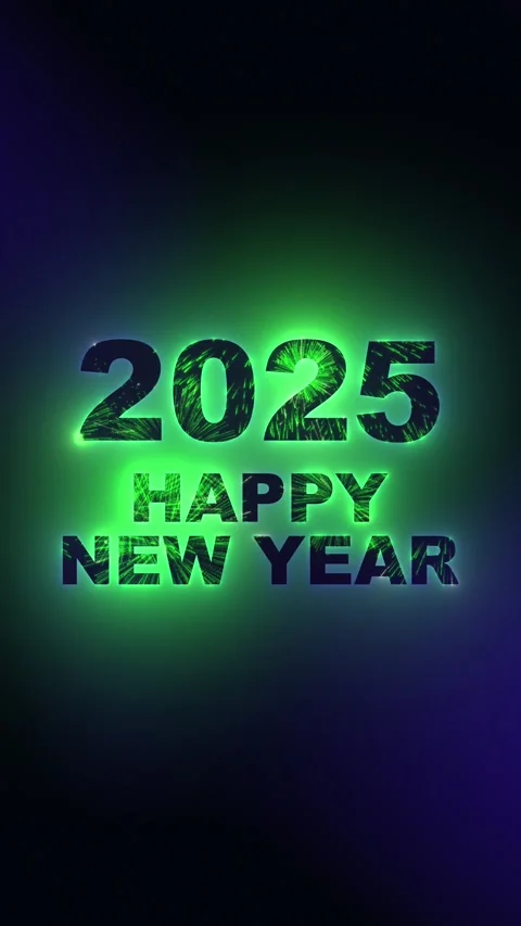 Vibrant animated background displaying 2025 Happy New Year in glowing green Stock Footage 287216242