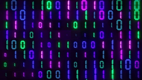A vibrant animation of colorful binary code and changing computer digits Видео 301531988