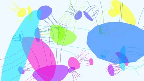 Vibrant animation featuring abstract jellyfish-like shapes with colorful Stock Footage 337970625