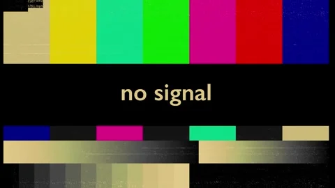 Vibrant animation of multi-colored stripes with ‘No Signal’ display, 4K. Stock Footage 297082258