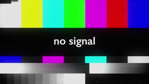 Vibrant animation of multi-colored stripes with ‘No Signal’ display, 4K. Stock Footage 297082326