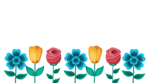 A vibrant animation showcasing a horizontal border of colorful flowers movi.. Stock Footage 338989416
