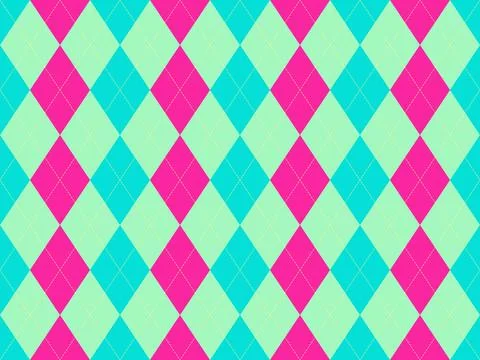 Vibrant argyle pattern in teal, pink  mint green.  Perfect for textiles, fash Stock Illustration