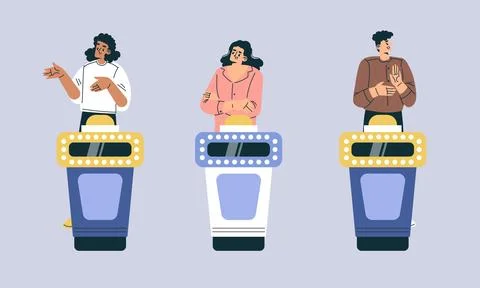 A vibrant array of contestants showcasing their knowledge at an exciting trivia Stock Illustration