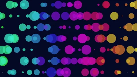 Vibrant array of overlapping circles in different sizes and shades on a dark Stock Footage 303535569