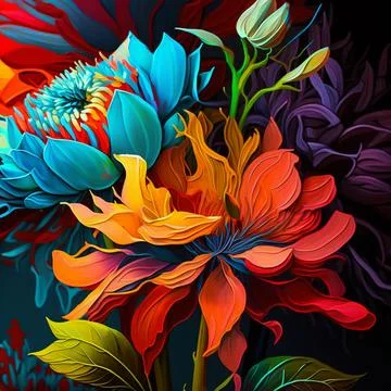 Vibrant art background. Digital generated wallpaper design with magic flowe.. Illustrazione stock