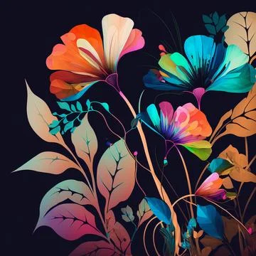 Vibrant art background. Digital generated wallpaper design with magic flowe.. Illustrazione stock