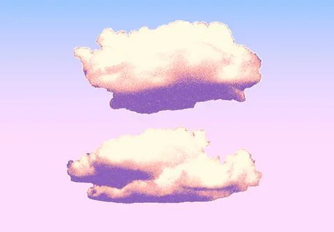 Vibrant artistic dotwork cloud with soft pastel colors and stippled texture. Set Stock Illustration