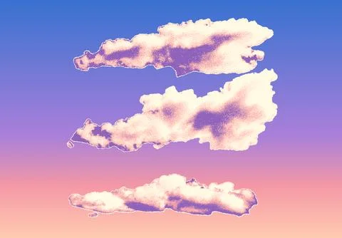 Vibrant artistic dotwork cloud with soft pastel colors and stippled texture. Set Stock Illustration