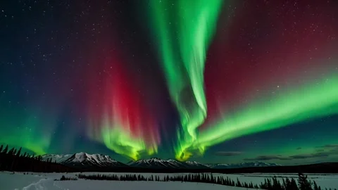 Vibrant aurora display over winter landscape 스톡 동영상 314782655