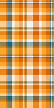 Vibrant autumnal plaid pattern in warm oranges, creamy whites, and teal accen Stock Illustration