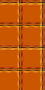 Vibrant autumnal plaid pattern in warm orange, gold, and dark green hues. Per Stock Illustration