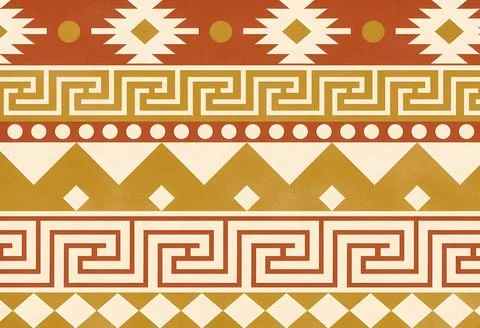 Vibrant Aztec pattern with geometric shapes in warm earth tones 스톡 일러스트