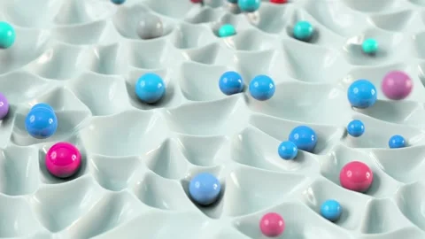Vibrant Balls Are Falling And Rolling On Silicone-like Cellular Surface Stock Footage 252181195
