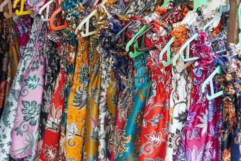  Vibrant batik patterned clothing from ubud for sale Stock Photos