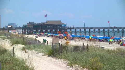 Vibrant Beach Scene at Pier 14 in Myrtle South Carolina Stock Footage 80541416