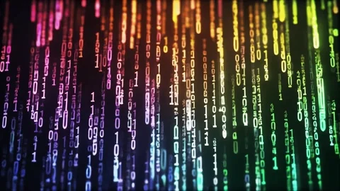 Vibrant binary code flows like a rainbow waterfall of data Stock Footage 338247817