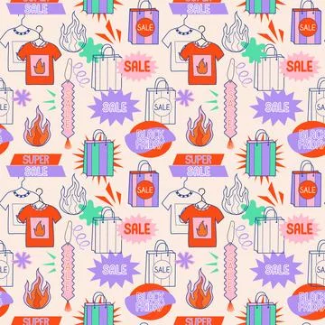 Vibrant Black Friday vector seamless pattern. Bold sale promotion repeat tile Stock Illustration