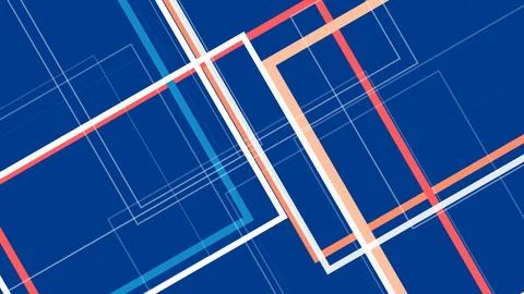 Vibrant blue abstract geometric network lines intersect with warm highlight.. Stock Illustration