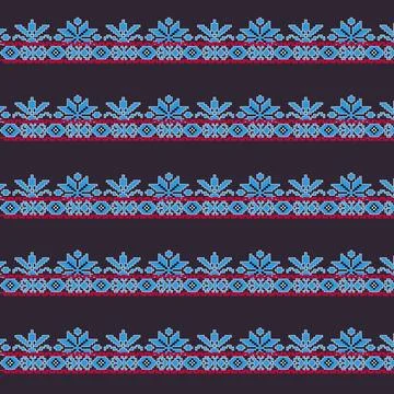A vibrant blue and red pattern border against a dark background Stock Illustration