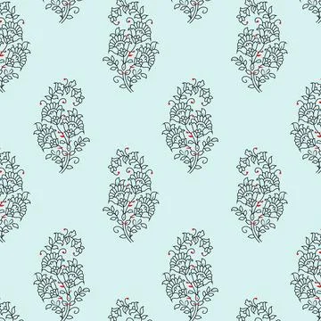 A vibrant blue background with an intricate pattern of leaves Stock Illustration