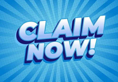 A vibrant blue background with radial rays and bold text that reads CLAIM N.. 스톡 일러스트