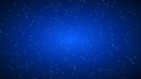Vibrant blue background showcases an abstract digital network of moving glowing Stock Footage 342474653