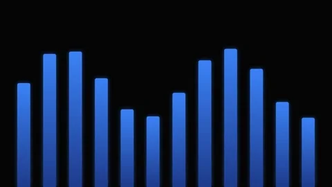 A vibrant blue bar graph visualization isolated against a deep black background Video stock 335117209