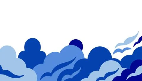 Vibrant blue clouds on in various shades and shapes floating gently Stock Illustration