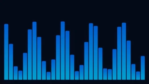Vibrant blue digital audio equalizer bars on a solid black background Video stock 335117199