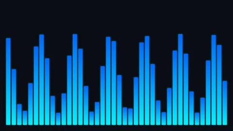A vibrant blue digital sound equalizer display on a solid black background Video stock 335117309