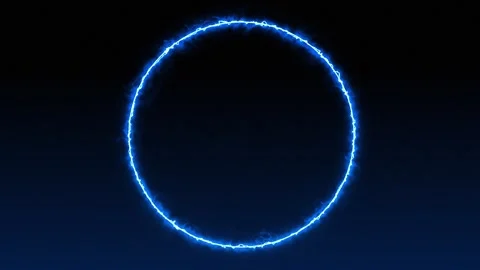 Vibrant blue electric circle frame with energy and light on dark background Stock Footage 338003859