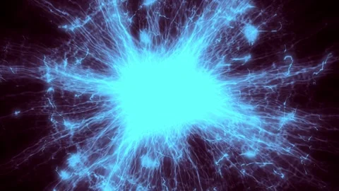 Vibrant blue energy explodes outward from a dark core Video stock 330738918