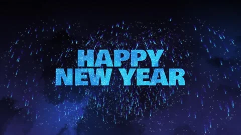 Vibrant blue fireworks exploding in night sky, celebratory atmosphere Stock Footage 296686760