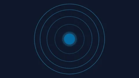 A vibrant blue glowing sphere surrounded by concentric circles of light dots Video stock 335118208