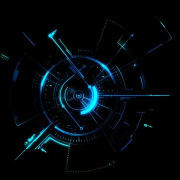 Vibrant blue HUD interface elements glow on dark futuristic background screen Stock Illustration
