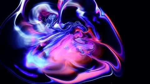 Vibrant blue liquid abstract with white and pink swirling patterns 库存插图