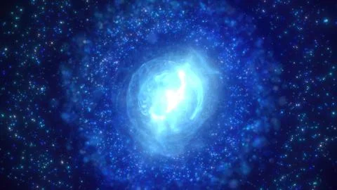 A vibrant blue nebula sphere with a bright core, surrounded by shimmering p.. Stock Illustration