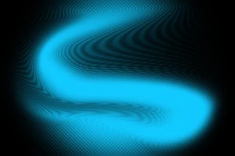 A vibrant blue neon light wave flowing across a dark background. Stock Illustration