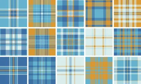 This vibrant blue plaid pattern features elegant orange and white lines. A cl Stock Illustration