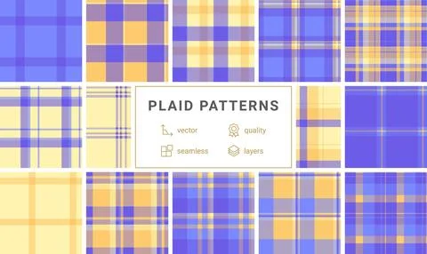 Vibrant blue plaid pattern featuring a timeless tartan design. This seamless  Stock Illustration