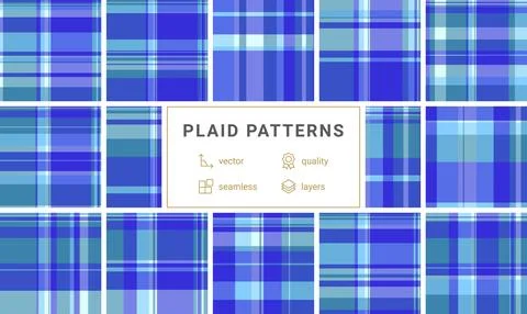 Vibrant blue plaid pattern showcasing a classic tartan design with layered .. Illustrazione stock