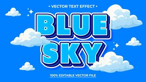 Vibrant blue sky with editable vector text effect and fluffy clouds Stock Illustration