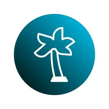 Vibrant blue sphere displaying a simple white palm tree icon evoking tropic.. 스톡 일러스트