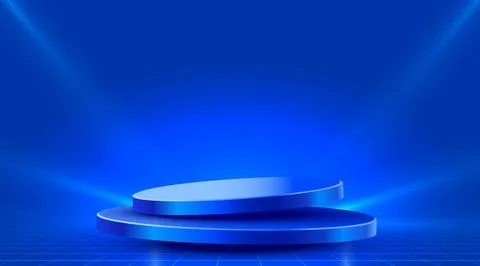 Vibrant Blue Stage Podium with Grid Floor and Spotlights Stockillustratie