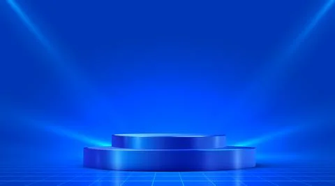 Vibrant Blue Stage Podium with Grid Floor and Spotlights Stock Illustration
